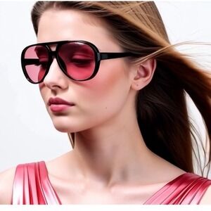 Oversized Women Sunglasses Black Frame Pink Lens Shades Lentes Gafas Mujeres New